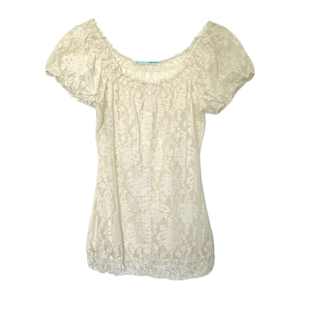 NWOT Maurices lace blouse button detail floral cream size small